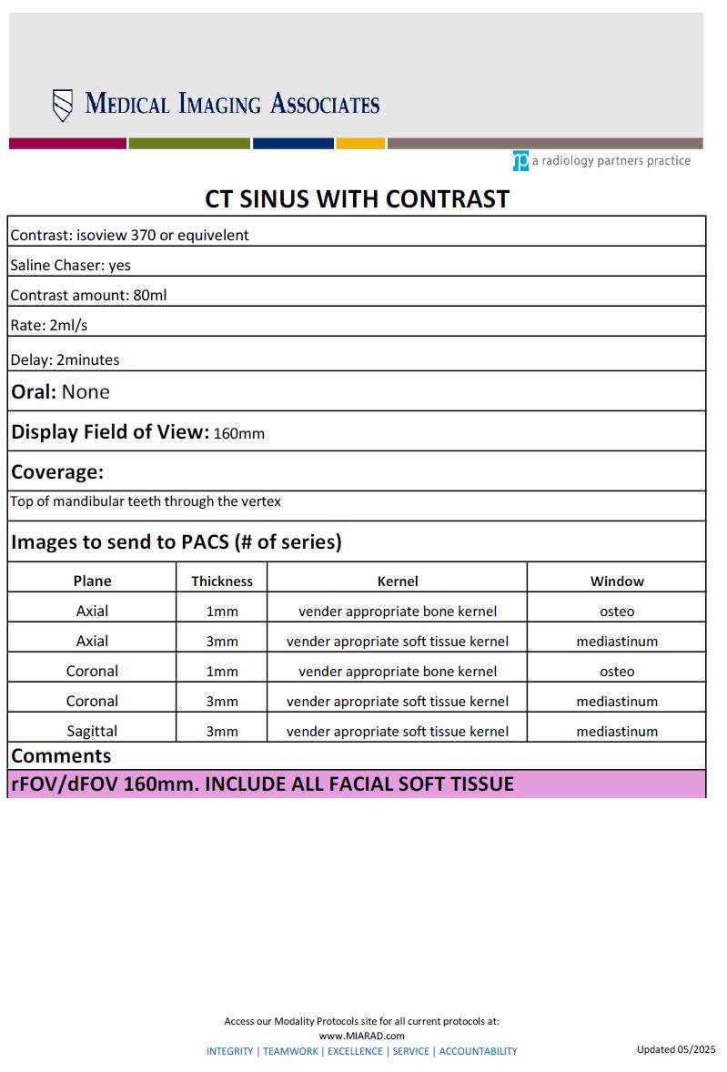 CT Sinus With Contrast 05-2025